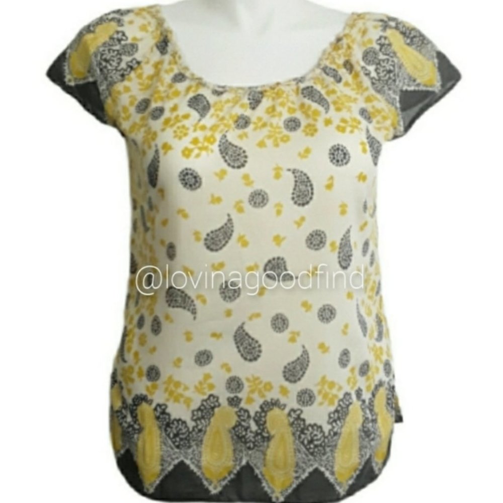 LUCKY Brand Paisley Cap Sleeve Boho Peasant Blouse EUC sz XL